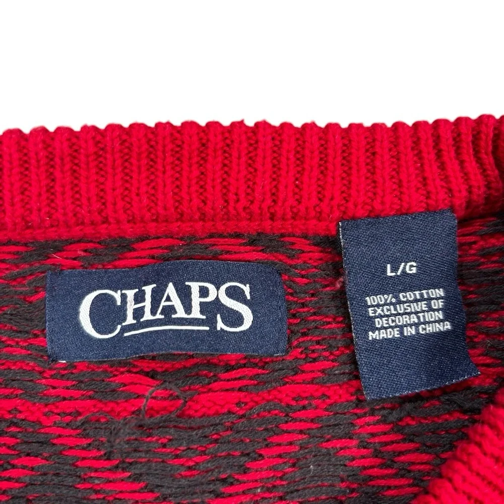 Chaps Sweater Mens L Red Charcoal Knit Winter Theme Preppy Grampcore Business‎